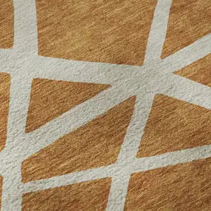 Photo of Copper And Beige Geometric Washable Area Rug With UV Protection
