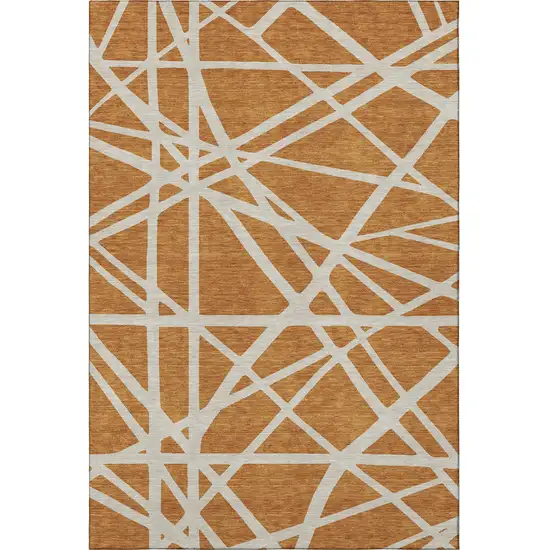 Copper And Beige Geometric Washable Area Rug With UV Protection Photo 3