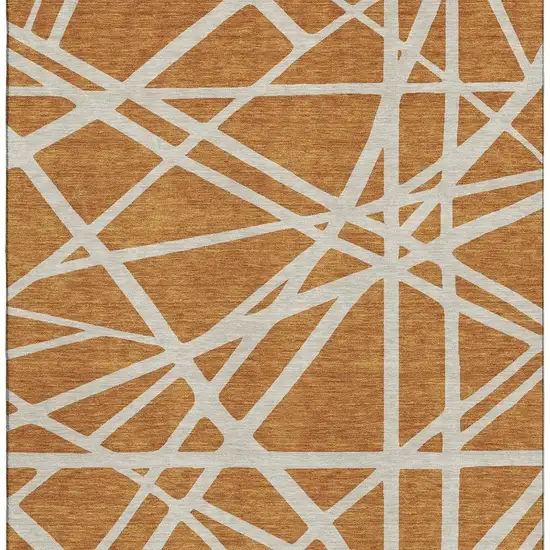 Copper And Beige Geometric Washable Area Rug With UV Protection Photo 2