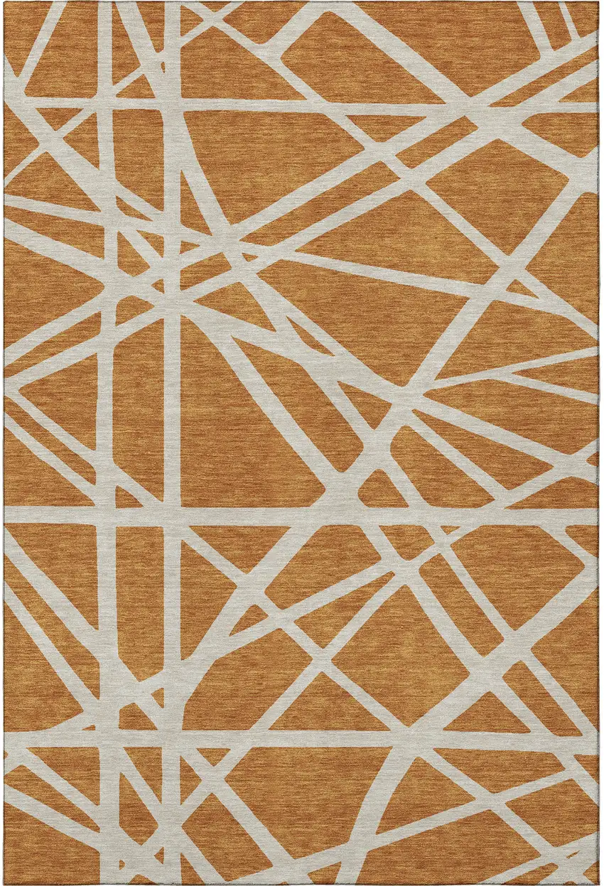 Copper And Beige Geometric Washable Area Rug With UV Protection Photo 3