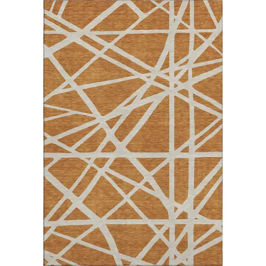 Copper And Beige Geometric Washable Area Rug With UV Protection Photo 1