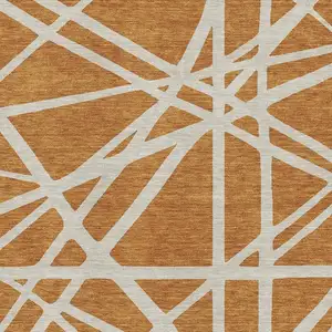 Photo of Copper And Beige Geometric Washable Area Rug With UV Protection