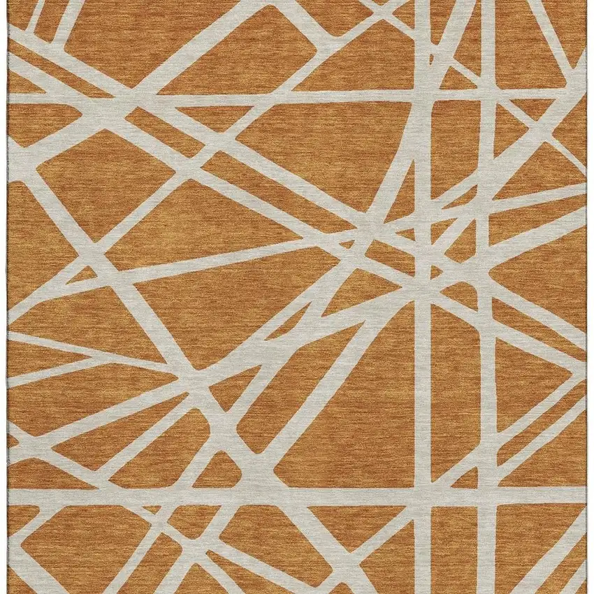 Copper And Beige Geometric Washable Area Rug With UV Protection Photo 3