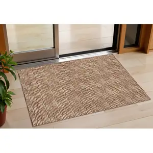 Photo of Copper And Beige Geometric Washable Indoor Outdoor Area Rug