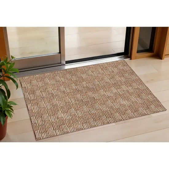 Copper And Beige Geometric Washable Indoor Outdoor Area Rug Photo 1