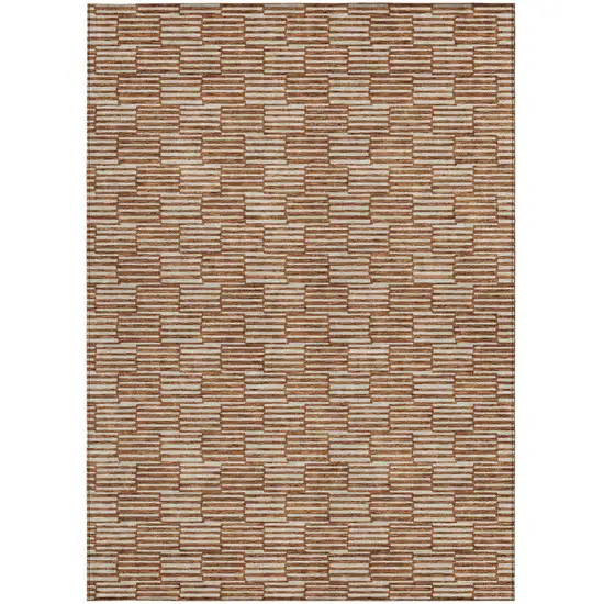 Copper And Beige Geometric Washable Indoor Outdoor Area Rug Photo 7