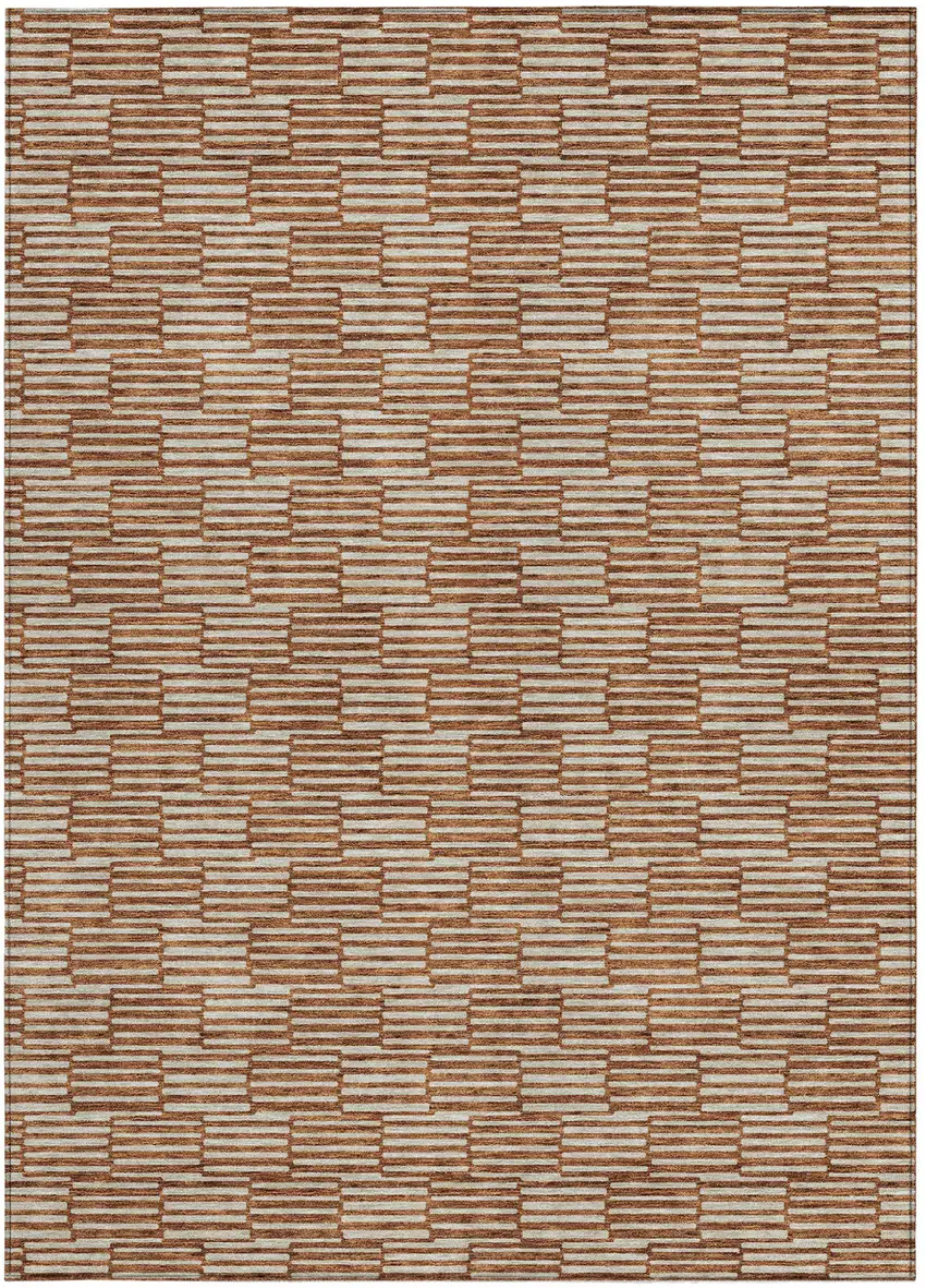 Copper And Beige Geometric Washable Indoor Outdoor Area Rug Photo 7