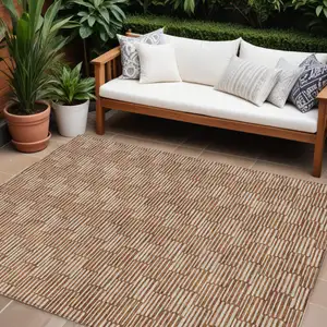 Photo of Copper And Beige Geometric Washable Indoor Outdoor Area Rug