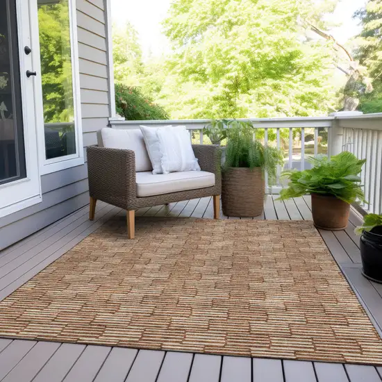 Copper And Beige Geometric Washable Indoor Outdoor Area Rug Photo 8