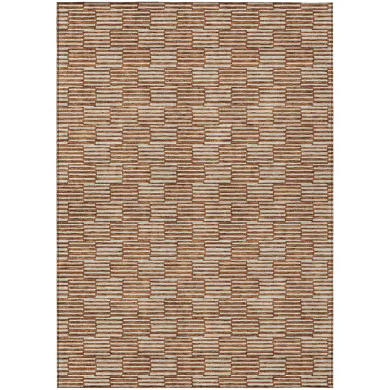 Copper And Beige Geometric Washable Indoor Outdoor Area Rug Photo 2