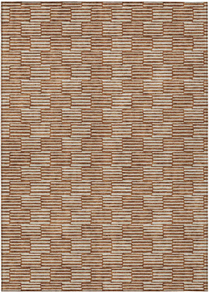 Copper And Beige Geometric Washable Indoor Outdoor Area Rug Photo 2