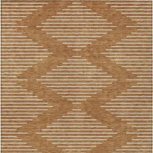 Photo of Copper And Beige Geometric Washable Indoor Outdoor Area Rug
