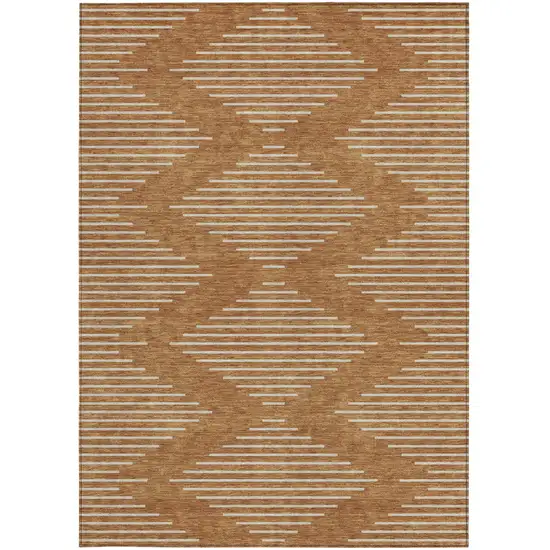 Copper And Beige Geometric Washable Indoor Outdoor Area Rug Photo 5