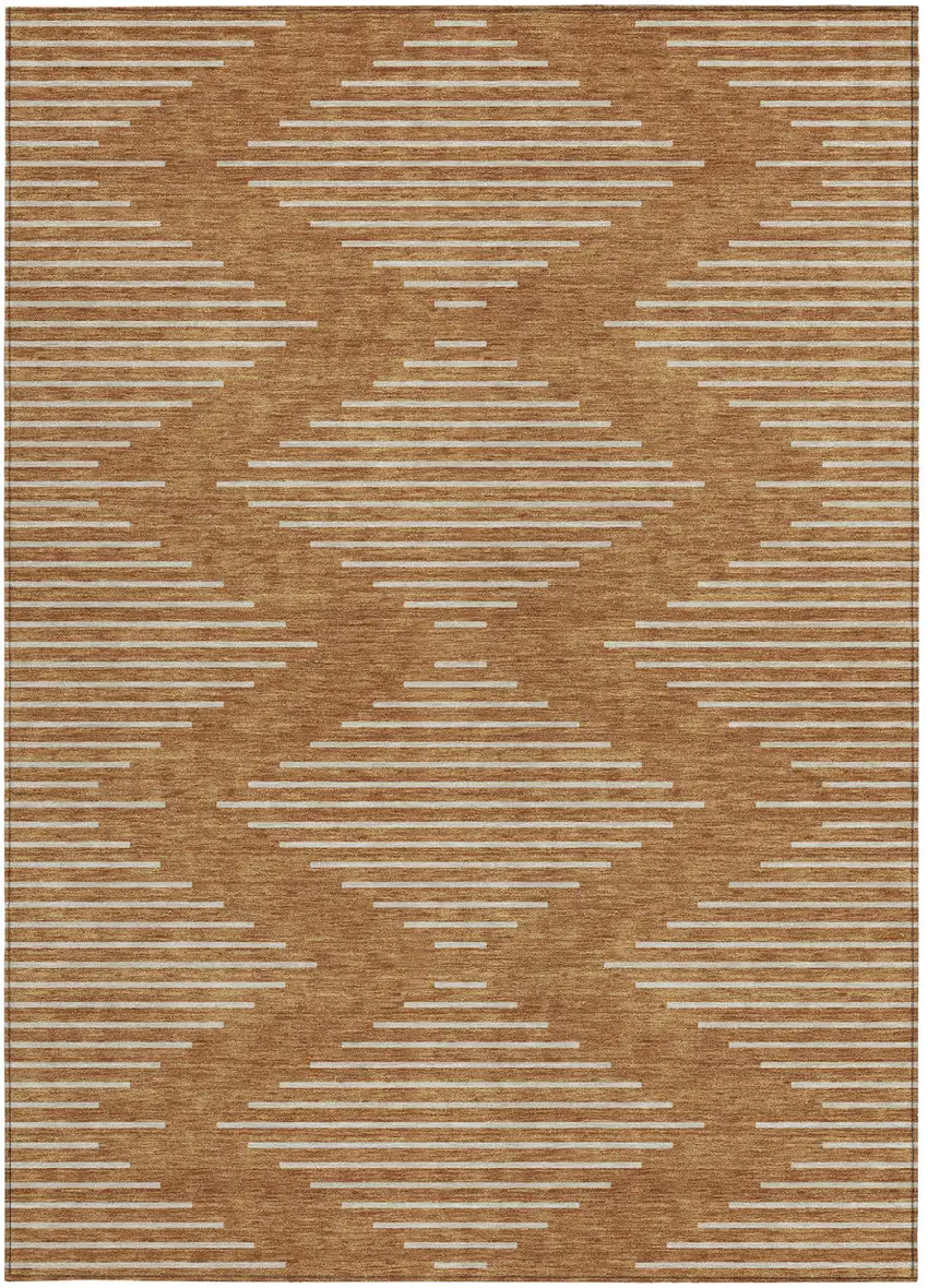 Copper And Beige Geometric Washable Indoor Outdoor Area Rug Photo 5
