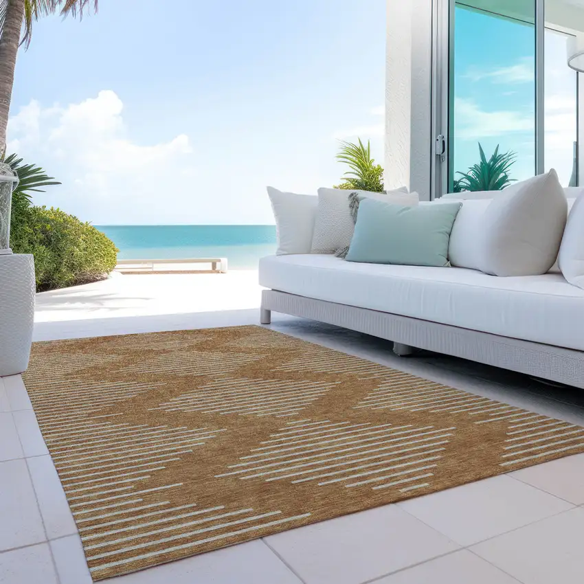 Copper And Beige Geometric Washable Indoor Outdoor Area Rug Photo 9