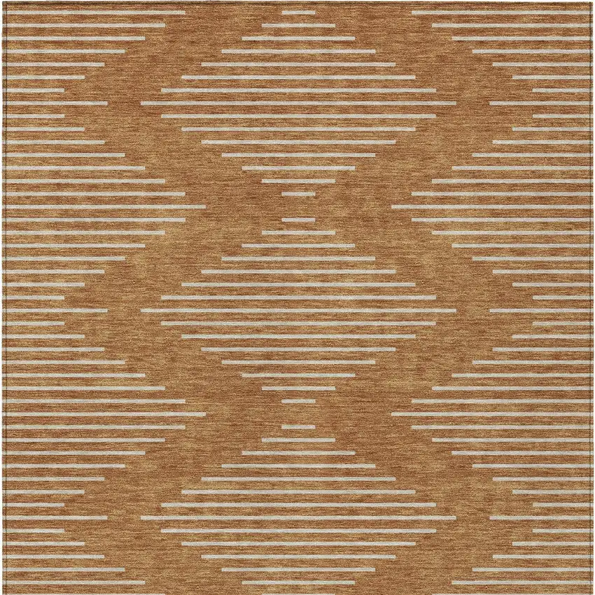 Copper And Beige Geometric Washable Indoor Outdoor Area Rug Photo 6