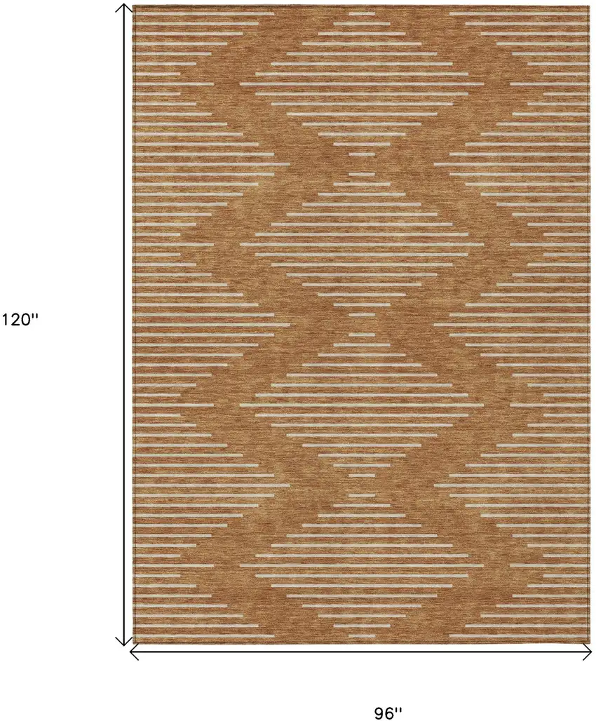 Copper And Beige Geometric Washable Indoor Outdoor Area Rug Photo 3