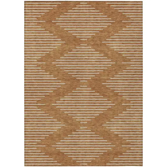 Copper And Beige Geometric Washable Indoor Outdoor Area Rug Photo 2