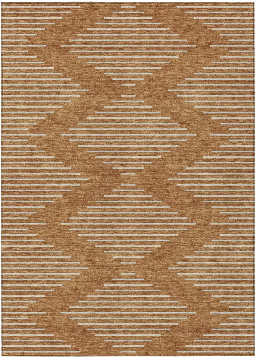 Copper And Beige Geometric Washable Indoor Outdoor Area Rug Photo 2
