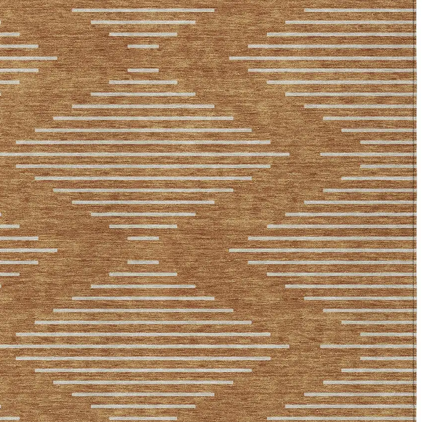 Copper And Beige Geometric Washable Indoor Outdoor Area Rug Photo 5