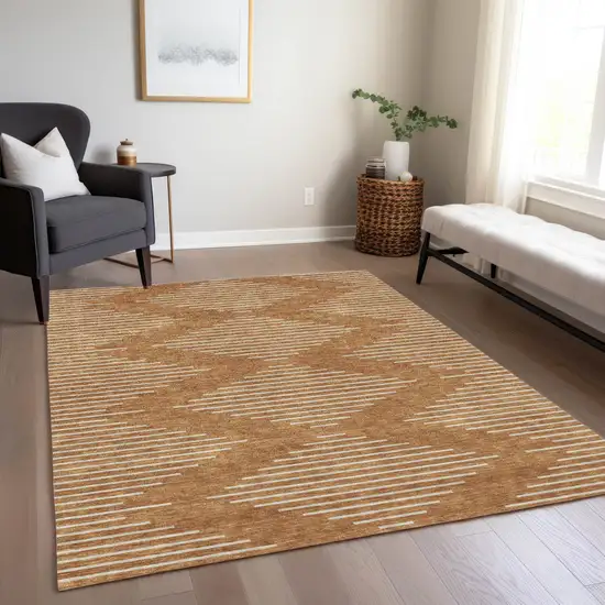 Copper And Beige Geometric Washable Indoor Outdoor Area Rug Photo 8