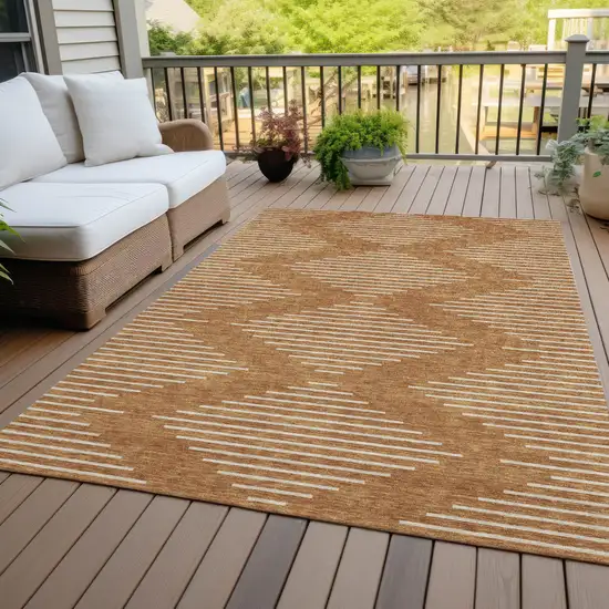 Copper And Beige Geometric Washable Indoor Outdoor Area Rug Photo 7