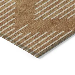 Photo of Copper And Beige Geometric Washable Indoor Outdoor Area Rug