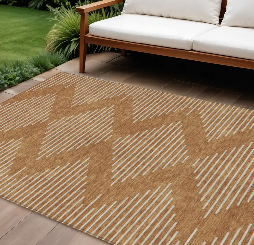 Copper And Beige Geometric Washable Indoor Outdoor Area Rug Photo 1