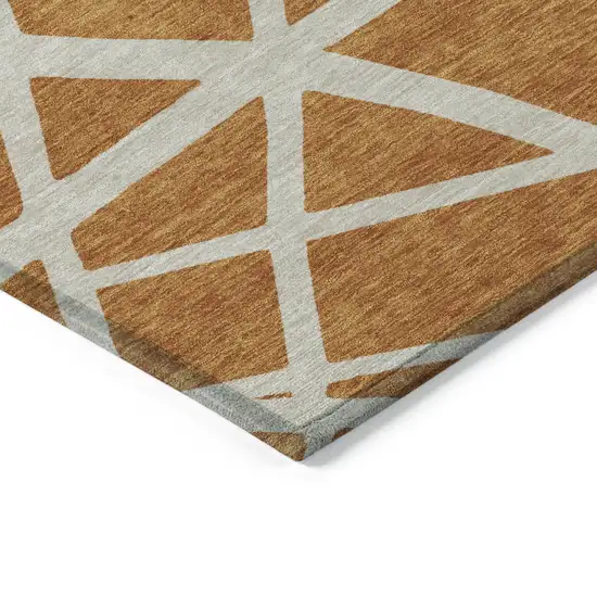 Copper And Beige Geometric Washable Indoor Outdoor Area Rug Photo 4