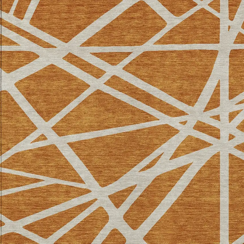 Copper And Beige Geometric Washable Indoor Outdoor Area Rug Photo 6