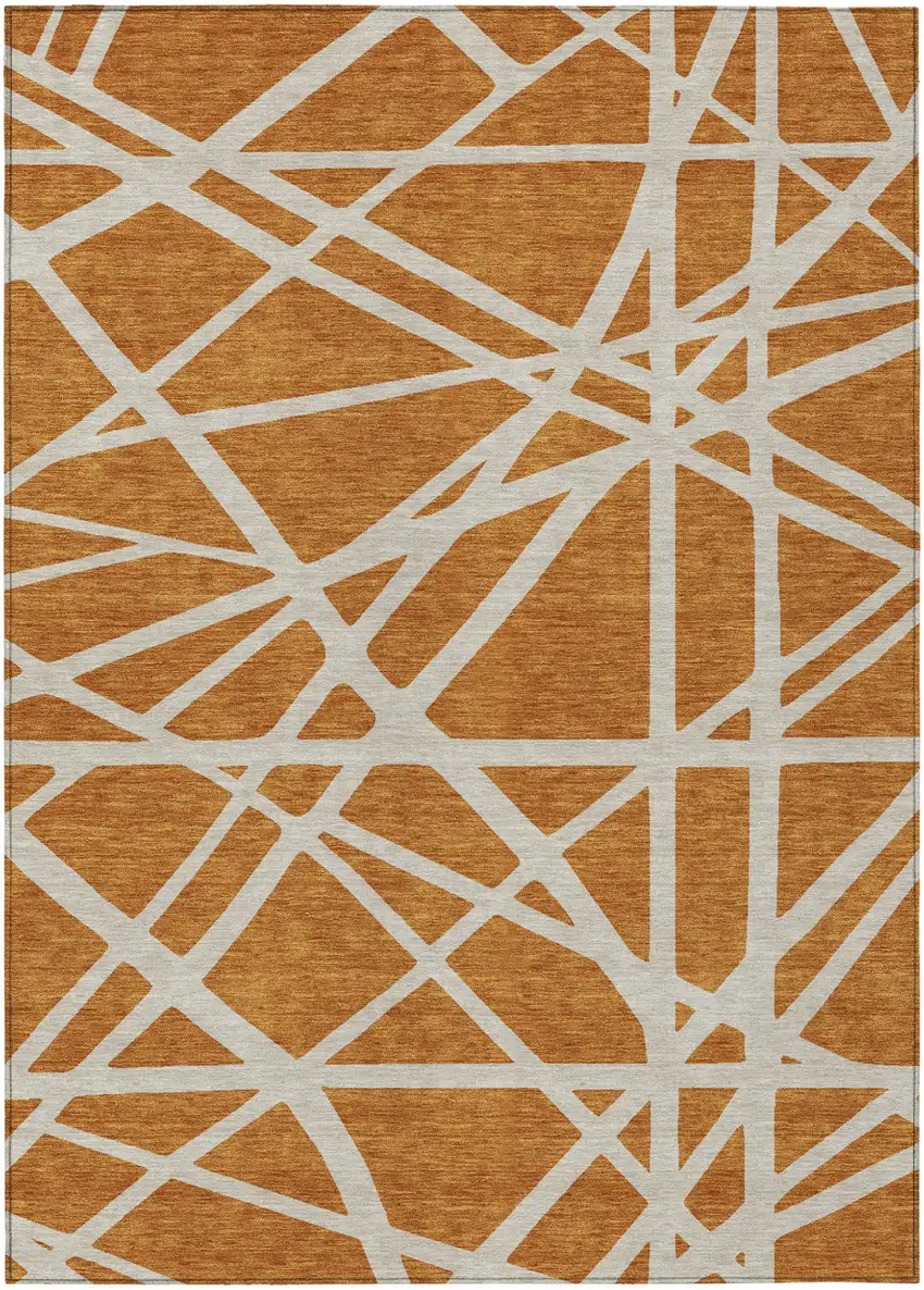 Copper And Beige Geometric Washable Indoor Outdoor Area Rug Photo 2