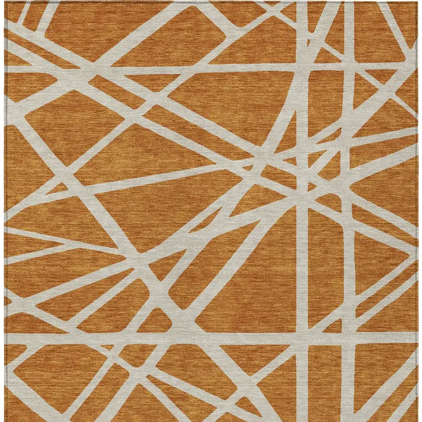 Copper And Beige Geometric Washable Indoor Outdoor Area Rug Photo 7