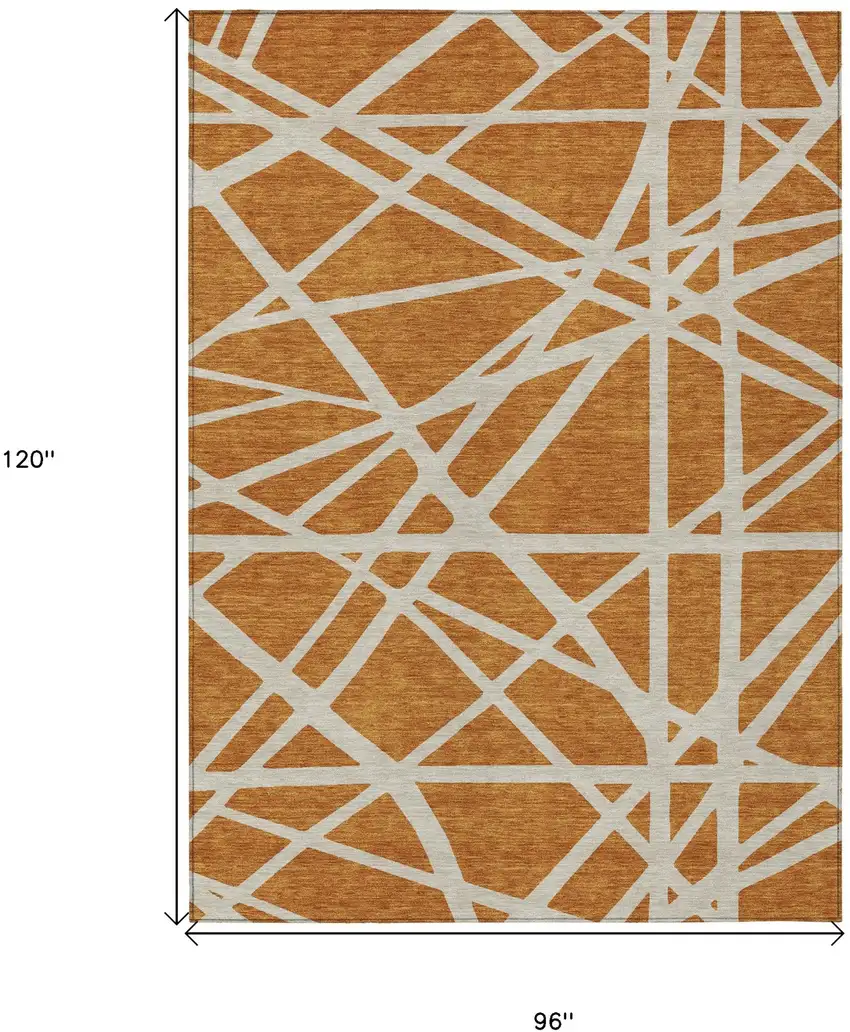 Copper And Beige Geometric Washable Indoor Outdoor Area Rug Photo 3