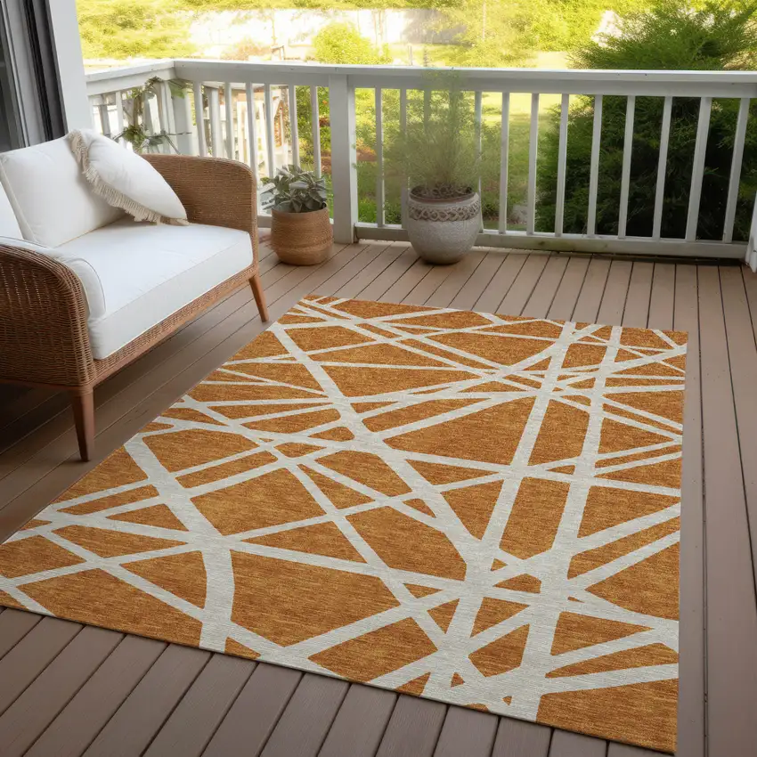 Copper And Beige Geometric Washable Indoor Outdoor Area Rug Photo 8