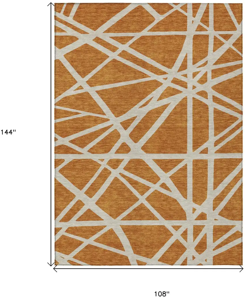 Copper And Beige Geometric Washable Indoor Outdoor Area Rug Photo 3