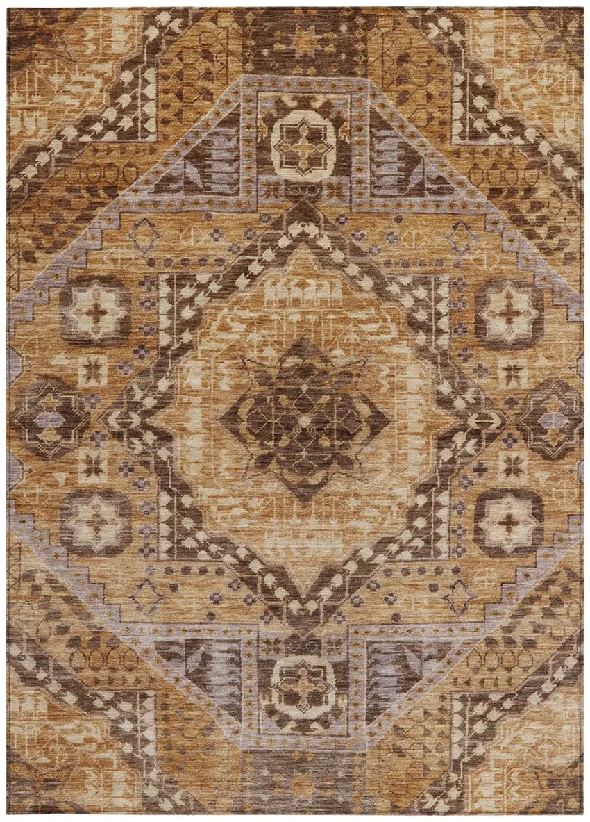 Copper And Beige Geometric Washable Indoor Outdoor Area Rug Photo 3