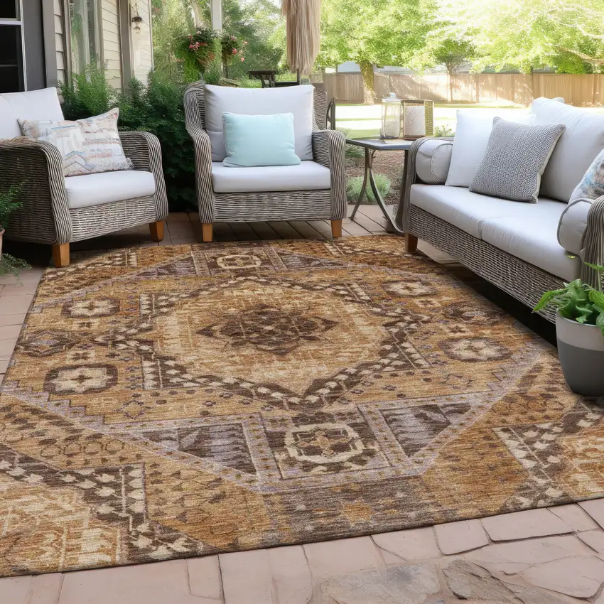 Copper And Beige Geometric Washable Indoor Outdoor Area Rug Photo 6