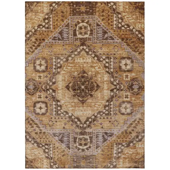 Copper And Beige Geometric Washable Indoor Outdoor Area Rug Photo 1