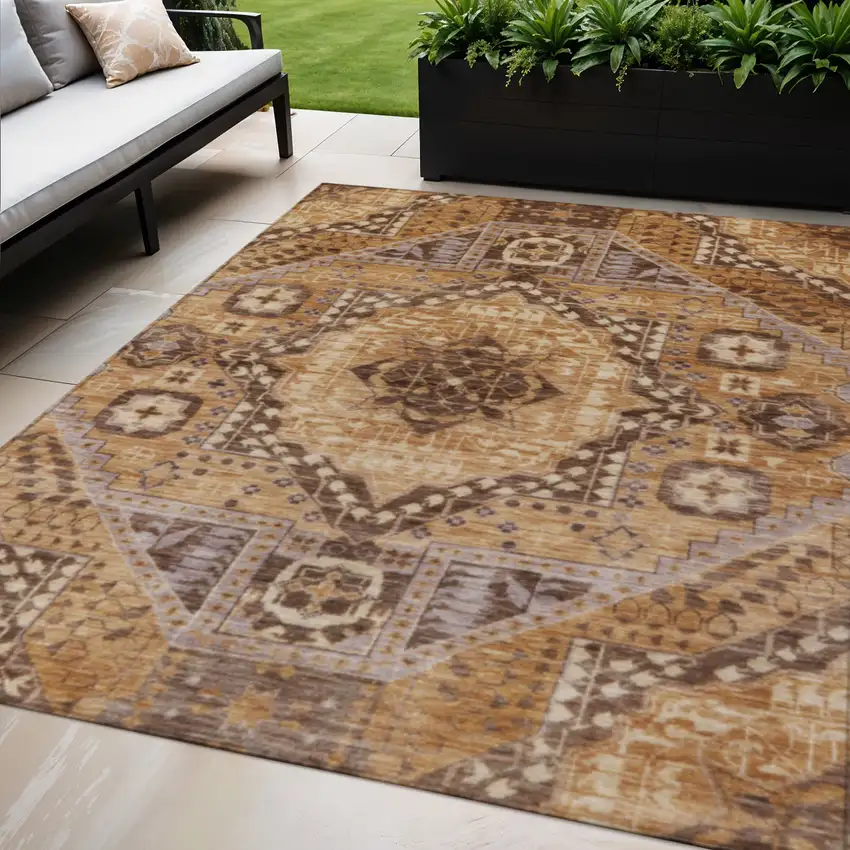 Copper And Beige Geometric Washable Indoor Outdoor Area Rug Photo 2