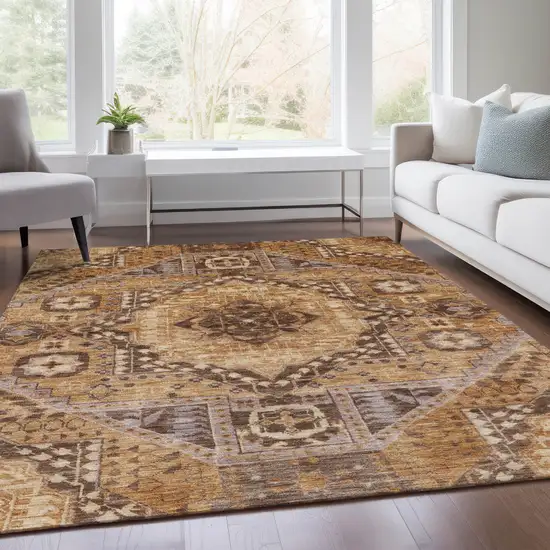 Copper And Beige Geometric Washable Indoor Outdoor Area Rug Photo 8