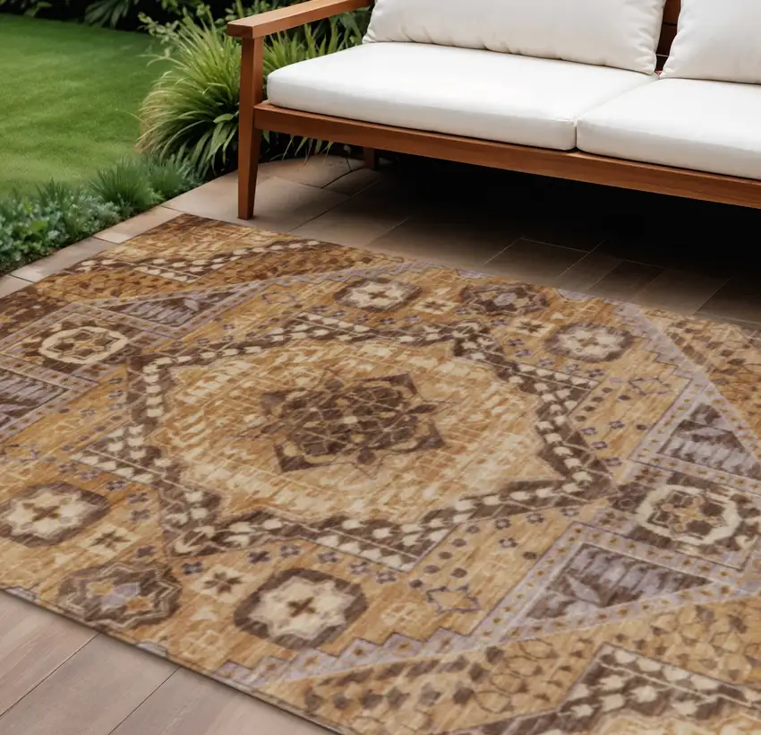 Copper And Beige Geometric Washable Indoor Outdoor Area Rug Photo 2
