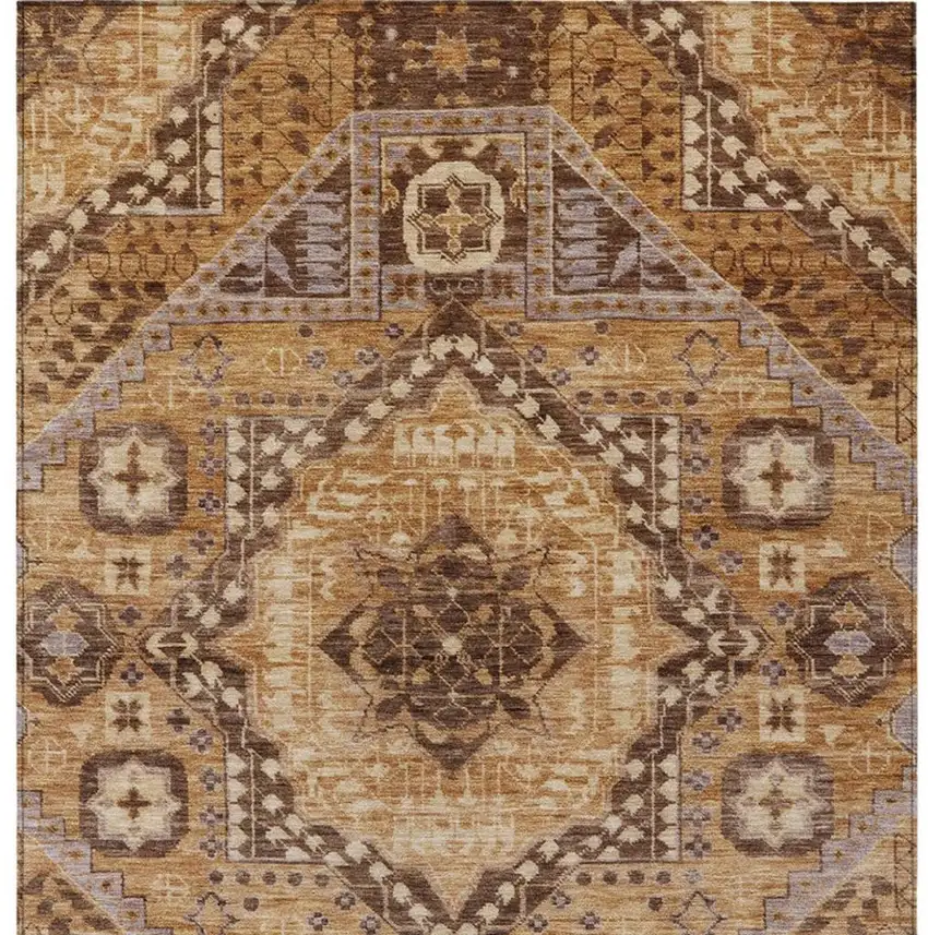 Copper And Beige Geometric Washable Indoor Outdoor Area Rug Photo 4