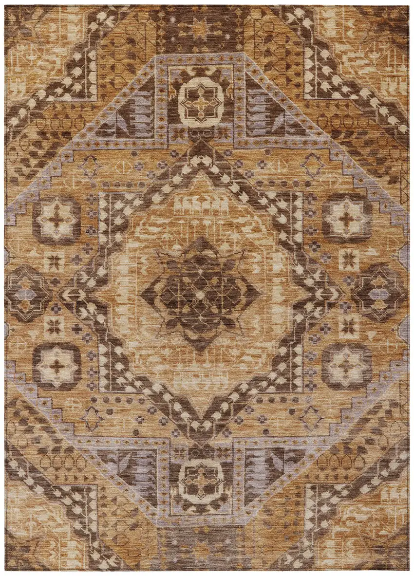 Copper And Beige Geometric Washable Indoor Outdoor Area Rug Photo 1
