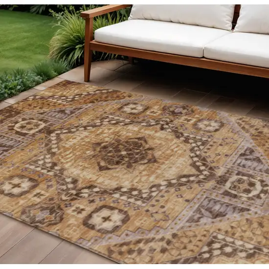 Copper And Beige Geometric Washable Indoor Outdoor Area Rug Photo 2