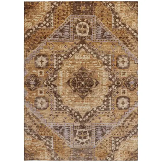 Copper And Beige Geometric Washable Indoor Outdoor Area Rug Photo 3