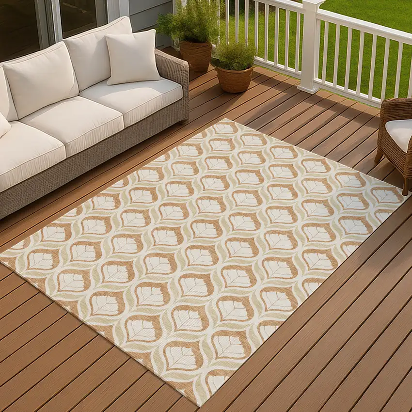 Copper And Beige Geometric Washable Indoor Outdoor Area Rug Photo 4