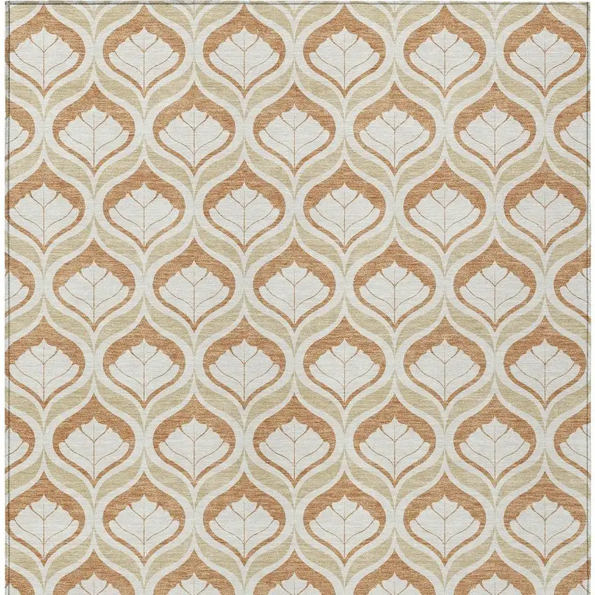 Copper And Beige Geometric Washable Indoor Outdoor Area Rug Photo 3