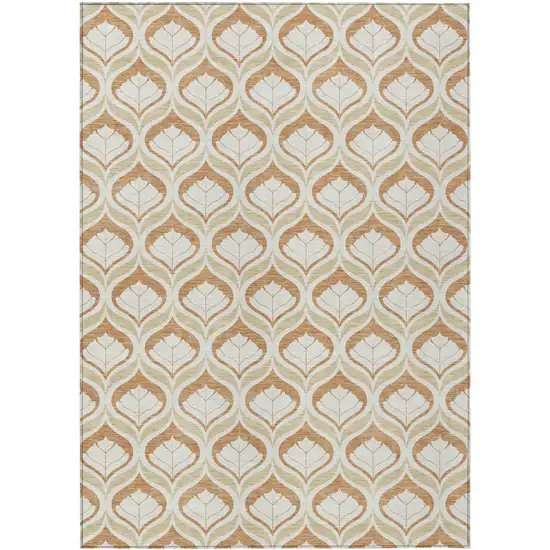 Copper And Beige Geometric Washable Indoor Outdoor Area Rug Photo 1