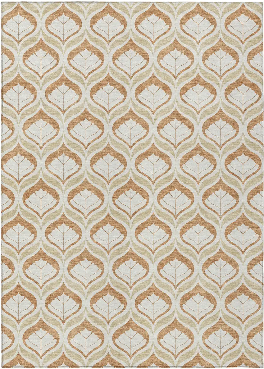 Copper And Beige Geometric Washable Indoor Outdoor Area Rug Photo 1