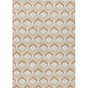 Photo of Copper And Beige Geometric Washable Indoor Outdoor Area Rug